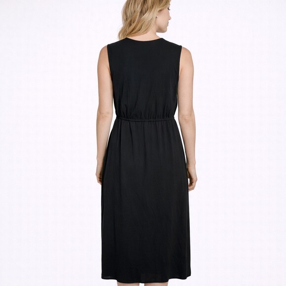 Vince Women's Cinched Sleeveless Midi Dress Cotton Voile Black Size XS NWT - Picture 4 of 12